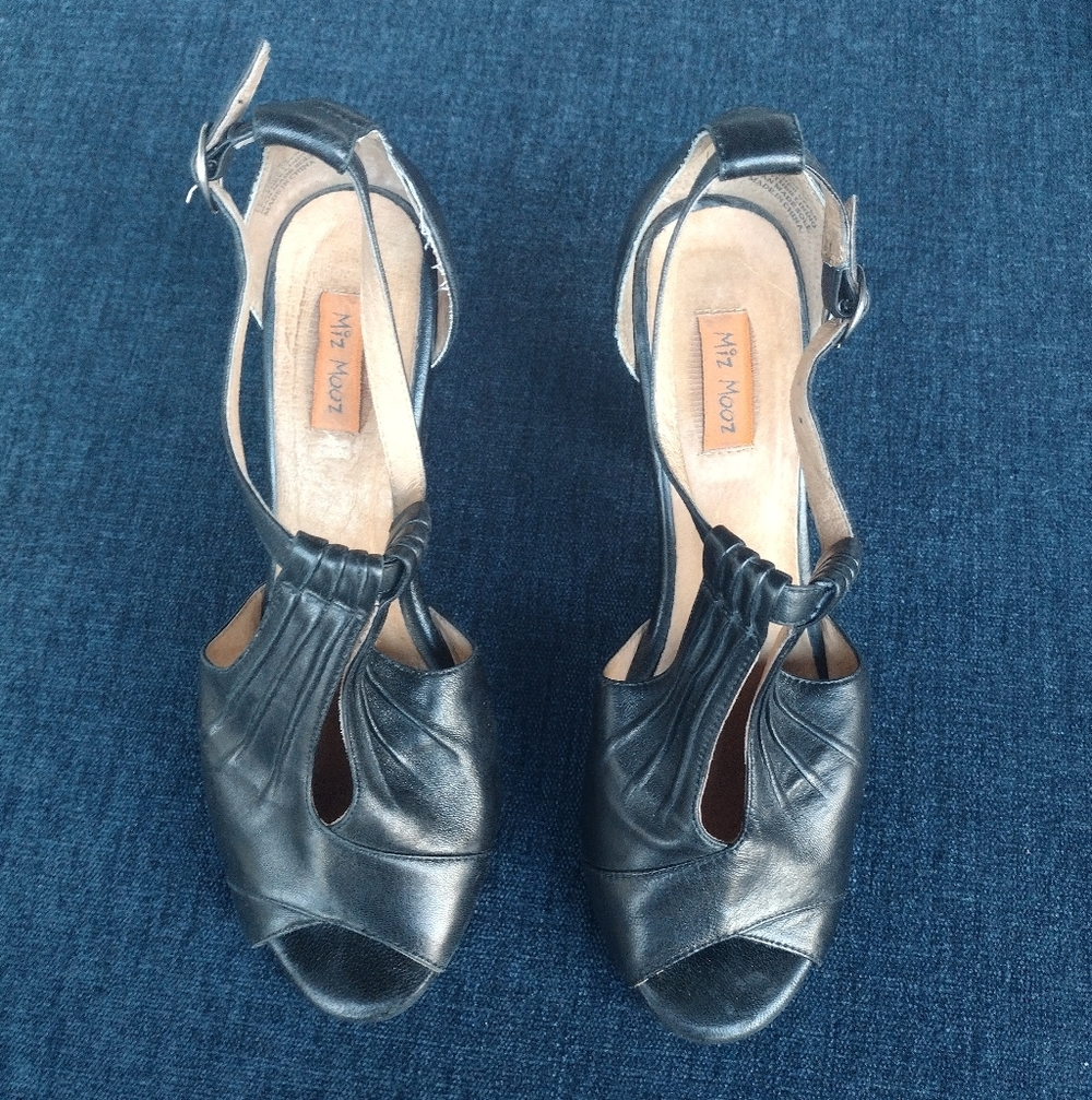 Miz Mooz Shoes Womens US 8.5 Salima Black Leather Heels Retro Pinup Ankle Strap